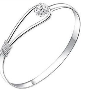 Stamped 925 Sterling Silver Flower Adjustable Cuff Bangle Bracelet